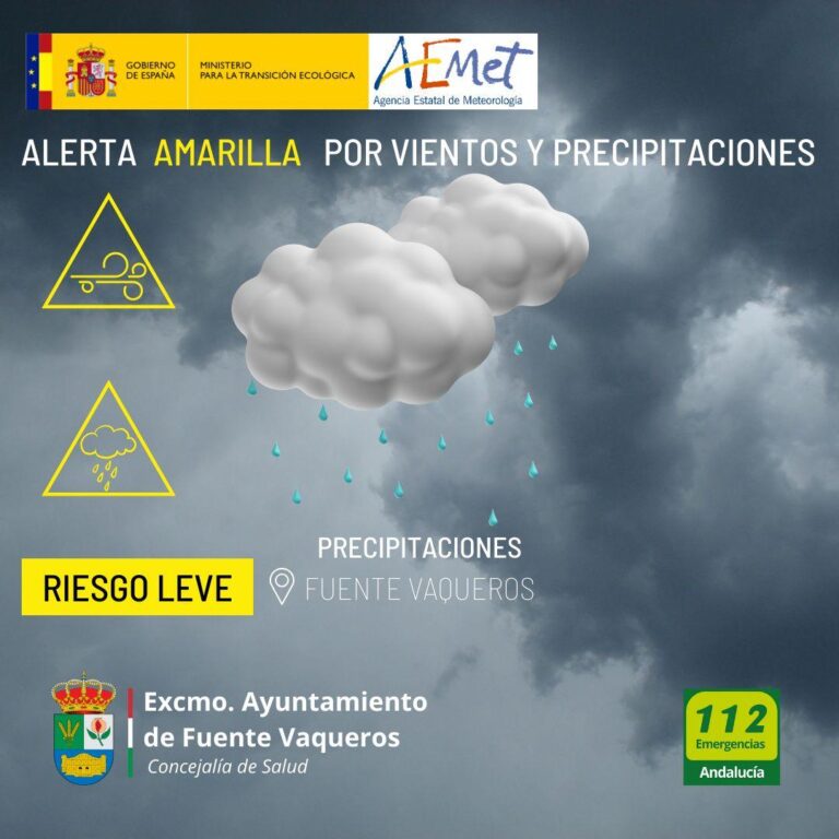 AVISO | ACTIVADA LA ALERTA AMARILLA POR FUERTES RACHAS DE VIENTO Y PRECIOITACIONES EN LA CUENCA DEL GENIL-Fuente Vaqueros