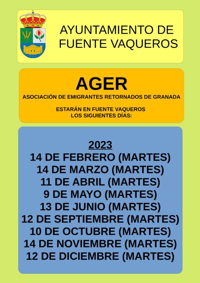 SERVICIOS | PRÓXIMAS VISITAS DE LA ASOCIACIÓN DE EMIGRANTES RETORNADOS A FUENTE VAQUEROS -Fuente Vaqueros