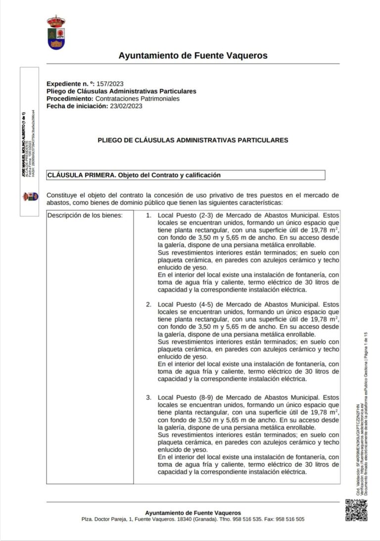 COMERCIO | SE ABRE EL PLAZO DE PRESENTACIÓN DE OFERTAS PARA LA ADJUDICACIÓN DE PUESTOS DEL MERCADO MUNICIPAL DE ABASTOS -Fuente Vaqueros