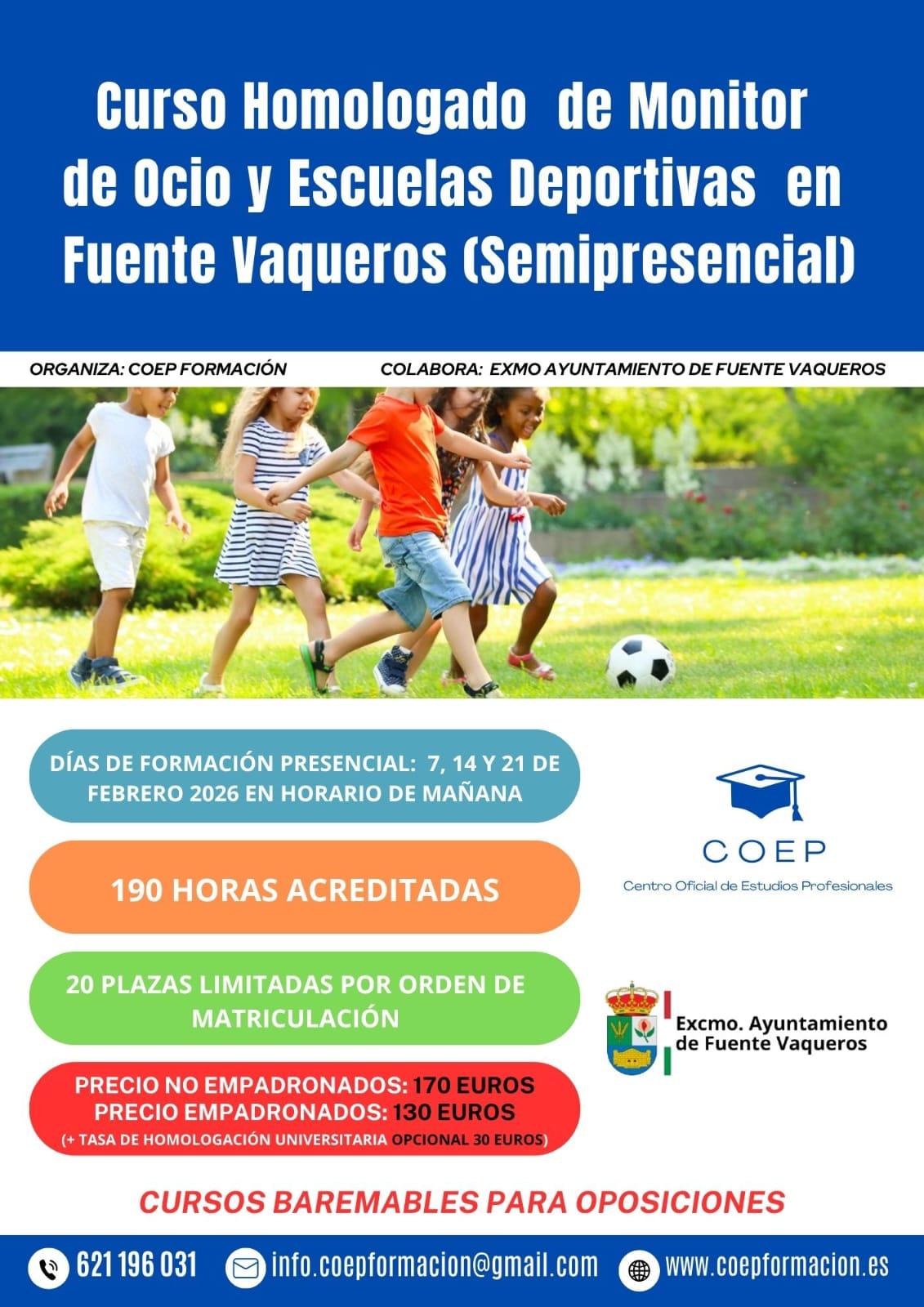 EDUCACION | CURSO MONITOR OCIO Y ESCUELAS DEPORTIVAS COEP FORMACION-Fuente Vaqueros