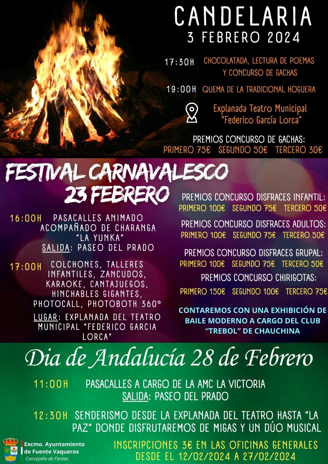FIESTAS | PROGRAMACION FEBRERO, CANDELARIA, CARNAVAL Y DIA DE ANDALUCIA-Fuente Vaqueros