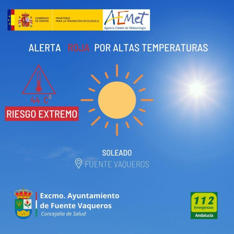 SALUD | ACTUALIZACIÓN: SE ACTIVA LA ALERTA ROJA POR ALTAS TEMPERATURAS (RIESGO EXTREMO)-Fuente Vaqueros