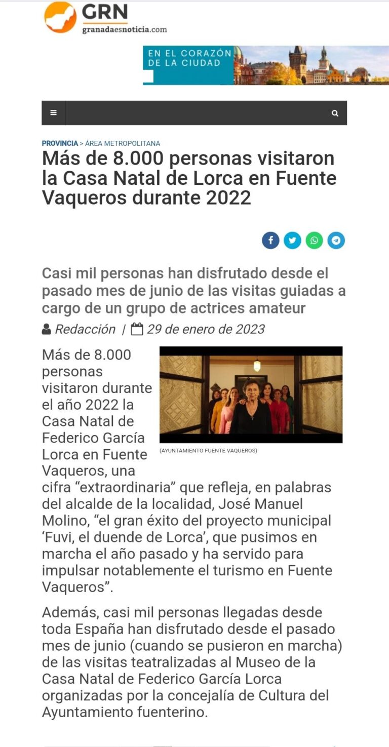TURISMO | MÁS DE 8000 PERSONAS VISITARON LA CASA NATAL DE LORCA EN FUENTE VAQUEROS DURANTE 2022-Fuente Vaqueros