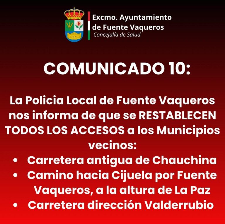 APERTURA DE TODOS LOS ACCESOS POR CARRETERA A LOS MUNICIPIOS VECINOS-Fuente Vaqueros