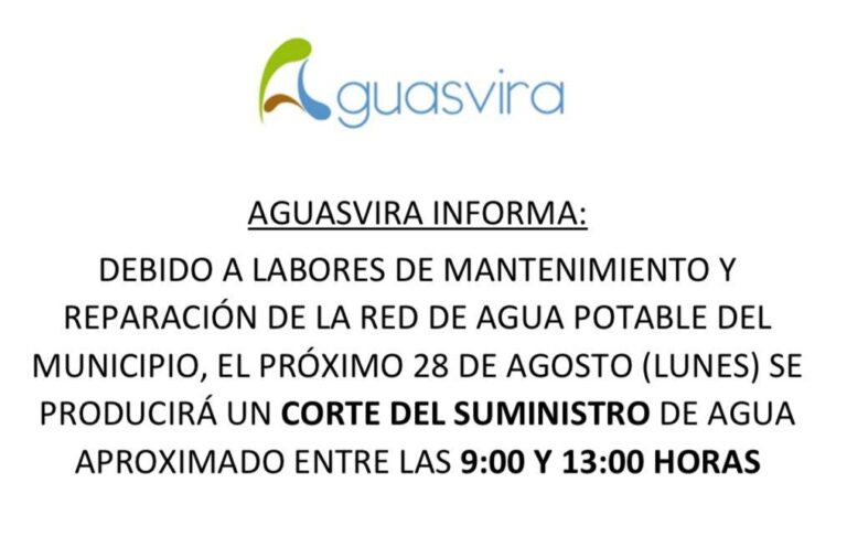 AVISO | CORTE DE SUMINISTRO DE AGUA PROGRAMADO -Fuente Vaqueros