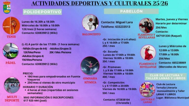 DEPORTES | PROGRAMACION DE ACTIVIDADES DEPORTIVAS Y CULTURALES 25/26-Fuente Vaqueros