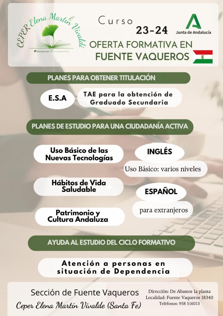 OFERTA FORMATIVA EN FUENTE VAQUEROS Y SANTA FE CURSO 2023-2024-Fuente Vaqueros