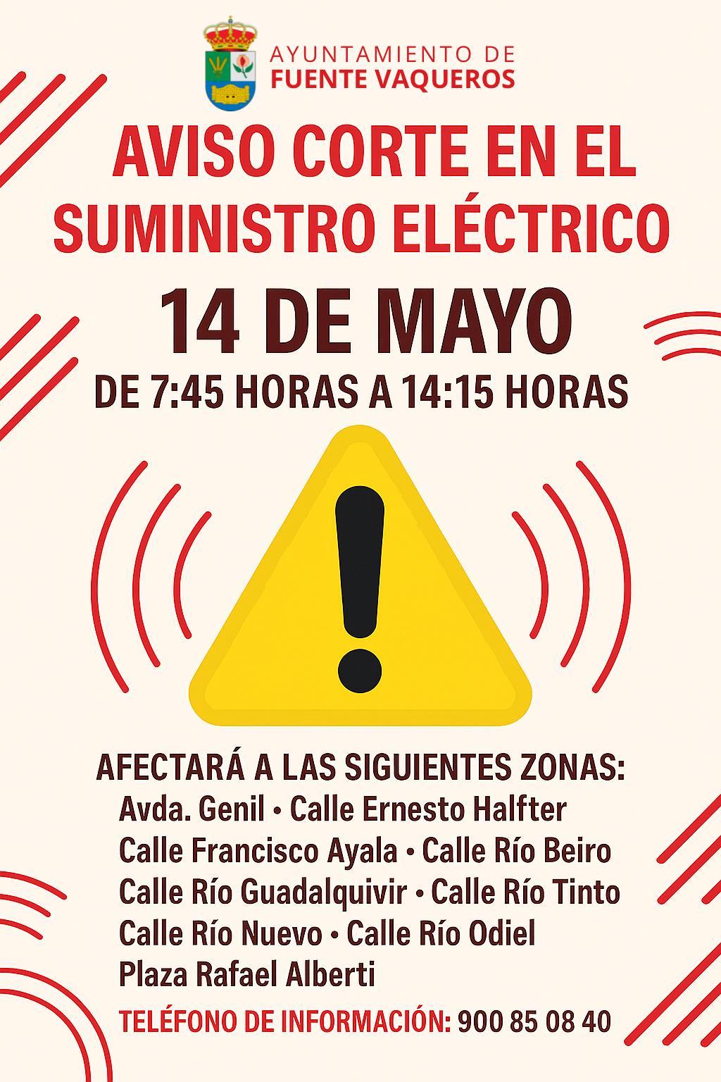 INFORMACION | AVISO DE INTERRUPCION DE SUMINISTRO ELECTRICO-Fuente Vaqueros