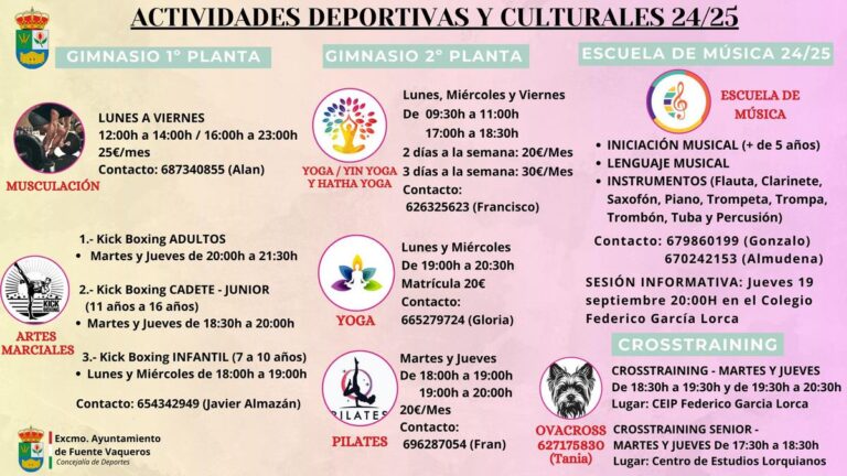 ACTIVIDADES MUNICIPALES | SE HACE PÚBLICA LA OFERTA MUNICIPAL DE ACTIVIDADES PARA ESTE CURSO 2024/2025 -Fuente Vaqueros