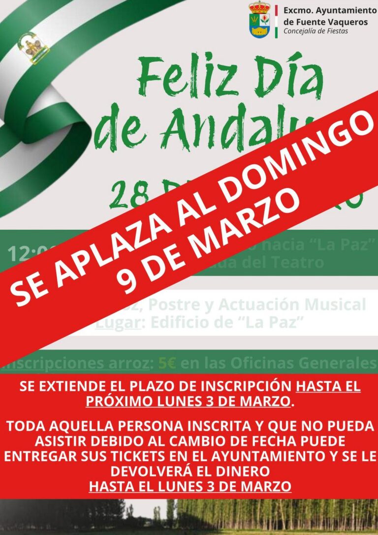 FIESTAS | APLAZAMIENTO CELEBRACION DIA DE ANDALUCIA -Fuente Vaqueros