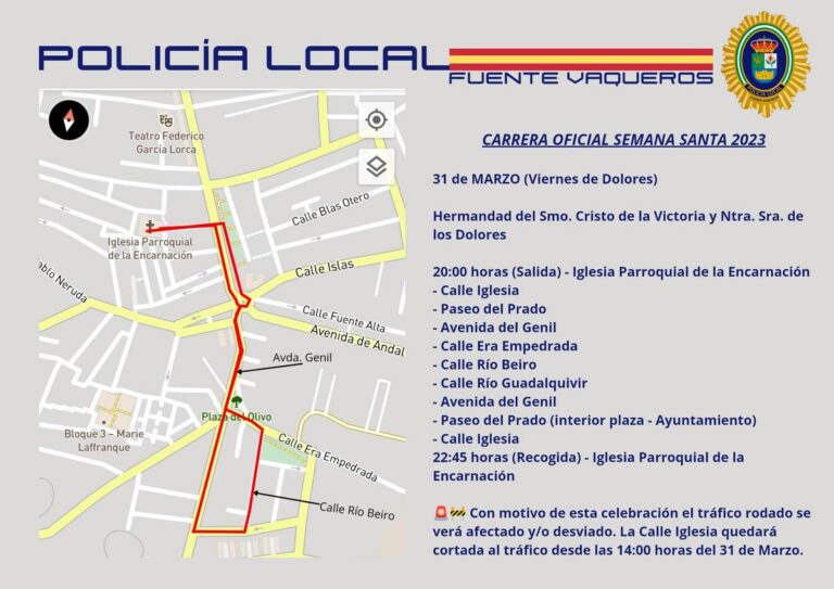 TRÁFICO | CAMBIOS EN EL TRÁFICO Y ESTACIONAMIENTO CON MOTIVO DE LA PROCESIÓN DE LA VIRGEN DE LOS DOLORES -Fuente Vaqueros