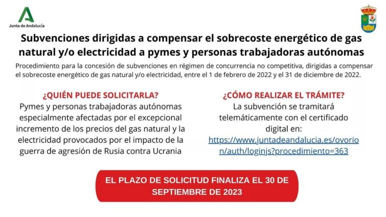 ‼️ SUBVENCIONES DIRIGIDAS A COMPENSAR EL SOBRECOSTE ENERGÉTICO DE GAS NATURAL Y/O ELECTRICIDAD A PYMES Y PERSONAS TRABAJADORAS AUTÓNOMAS ‼️-Fuente Vaqueros