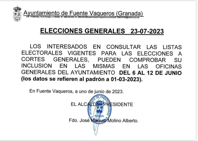 ELECCIONES | YA SE PUEDE COMPROBAR LA INCLUSIÓN EN EL CENSO PARA LAS ELECCIONES GENERALES-Fuente Vaqueros