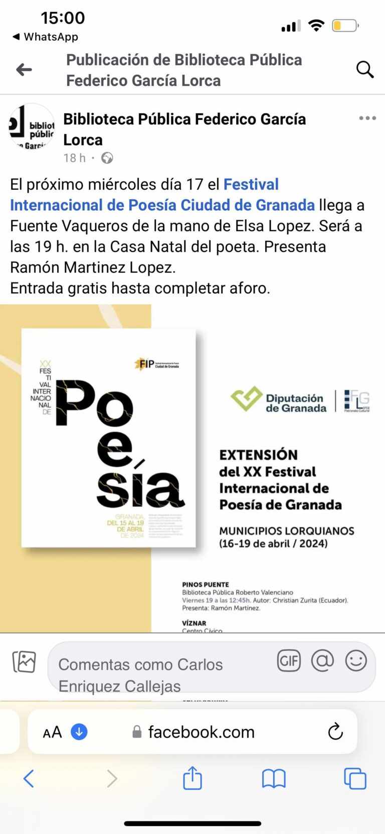 CULTURA | FESTIVAL INTERNACIONAL DE POESIA CIUDAD DE GRANADA-Fuente Vaqueros