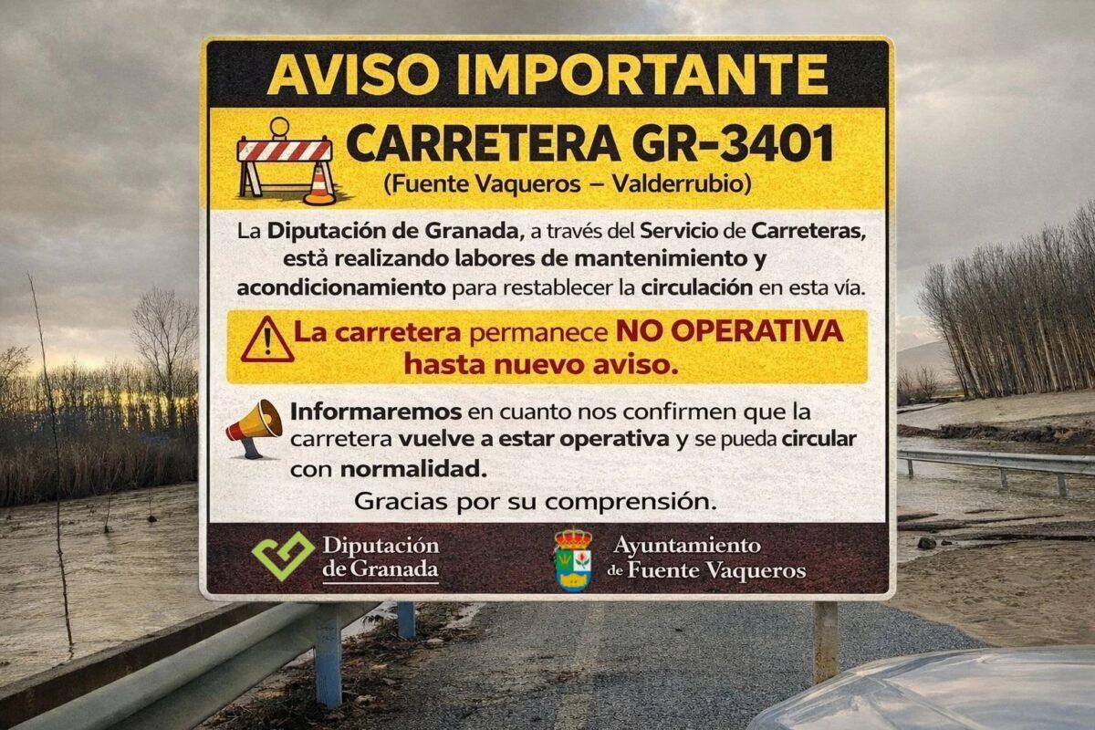 AVISO | ACTUALIZACIÓN CARRETERA GR3401 FUENTE VAQUEROS VALDERRUBIO-Fuente Vaqueros