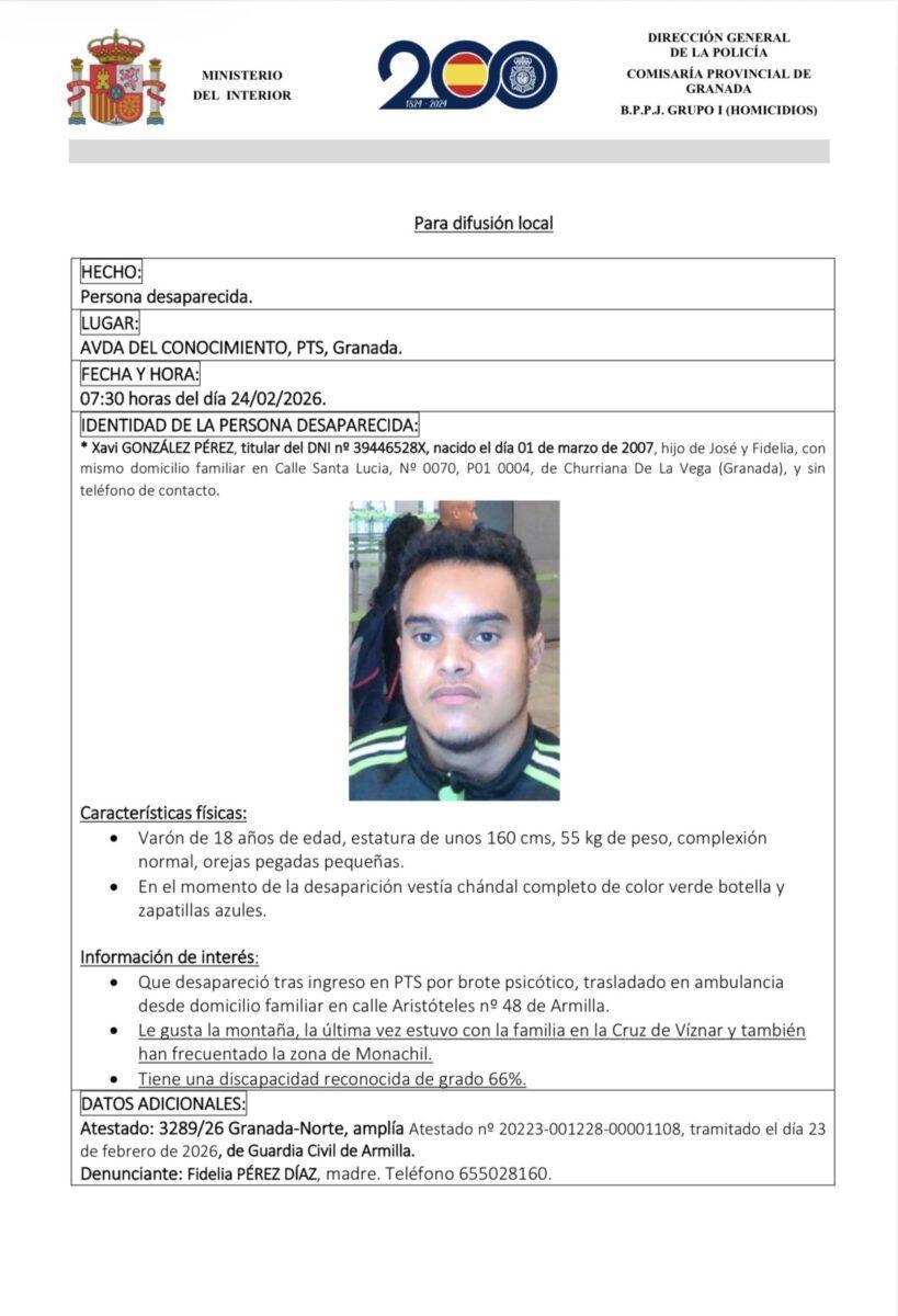 PERSONA DESAPARECIDA – DIFUSIÓN URGENTE-Fuente Vaqueros