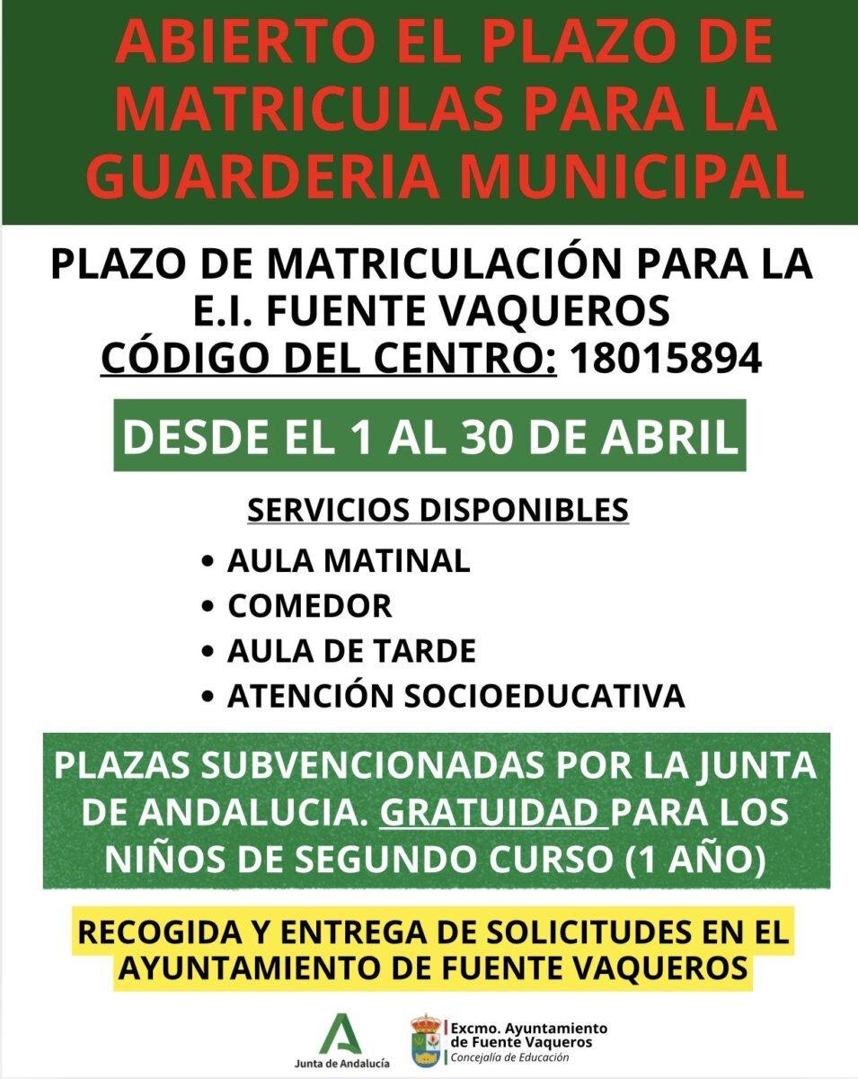 EDUCACIÓN | PLAZAS GUARDERÍA MUNICIPAL-Fuente Vaqueros