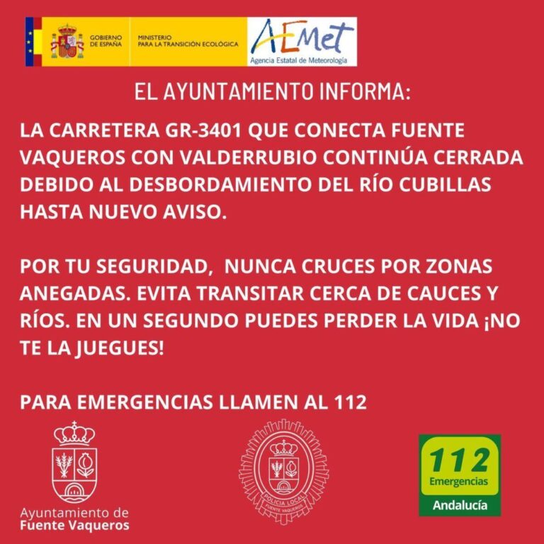 COMUNICADO 5 | ACTUALIZACIÓN ESTADO DE LAS CARRETERAS-Fuente Vaqueros