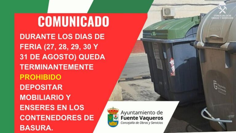 INFORMACION | AVISO IMPORTANTE SOBRE EL DEPOSITO DE MUEBLES Y ENSERES DURANTE LA FERIA-Fuente Vaqueros