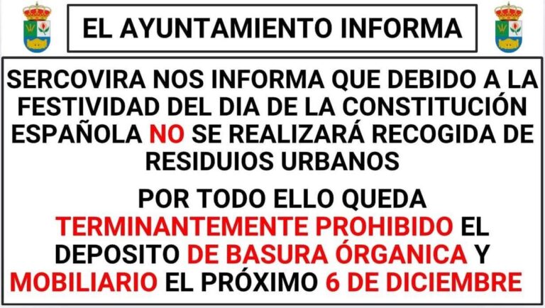 AVISO PROHIBICIÓN DEPOSITO DE BASURA ORGÁNICA EL 6 DE DICIEMBRE-Fuente Vaqueros
