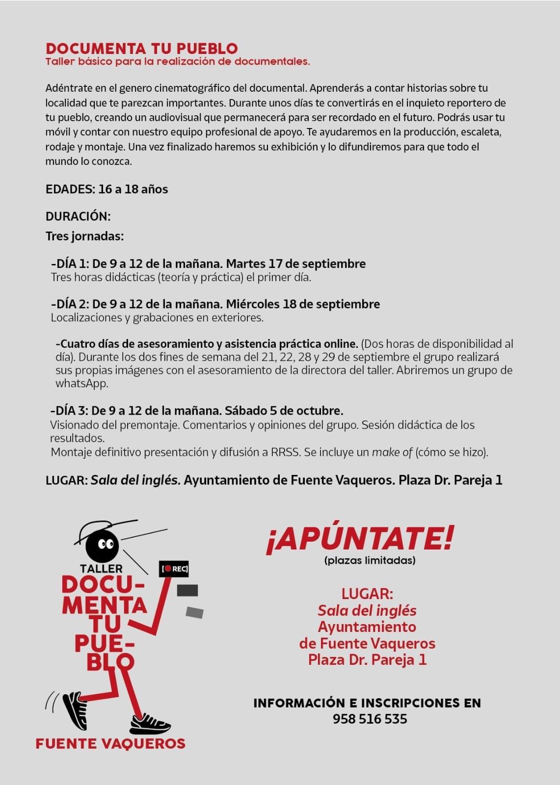 TALLER FORMATIVO DOCUMENTA TU PUEBLO-Fuente Vaqueros