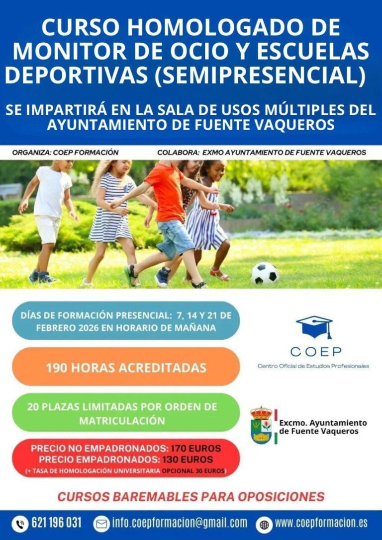 EDUCACION | CURSO MONITOR OCIO Y ESCUELAS DEPORTIVAS COEP FORMACION-Fuente Vaqueros