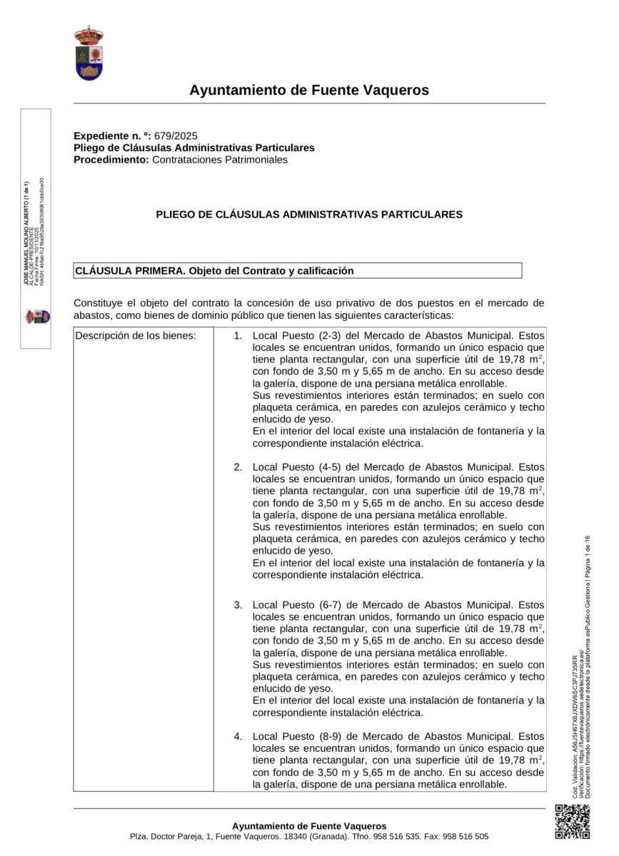 COMERCIO | SE ABRE EL PLAZO DE PRESENTACION DE OFERTAS PARA LA ADJUDICACIÓN DE PUESTOS DEL MERCADO MUNICIPAL DE ABASTOS-Fuente Vaqueros