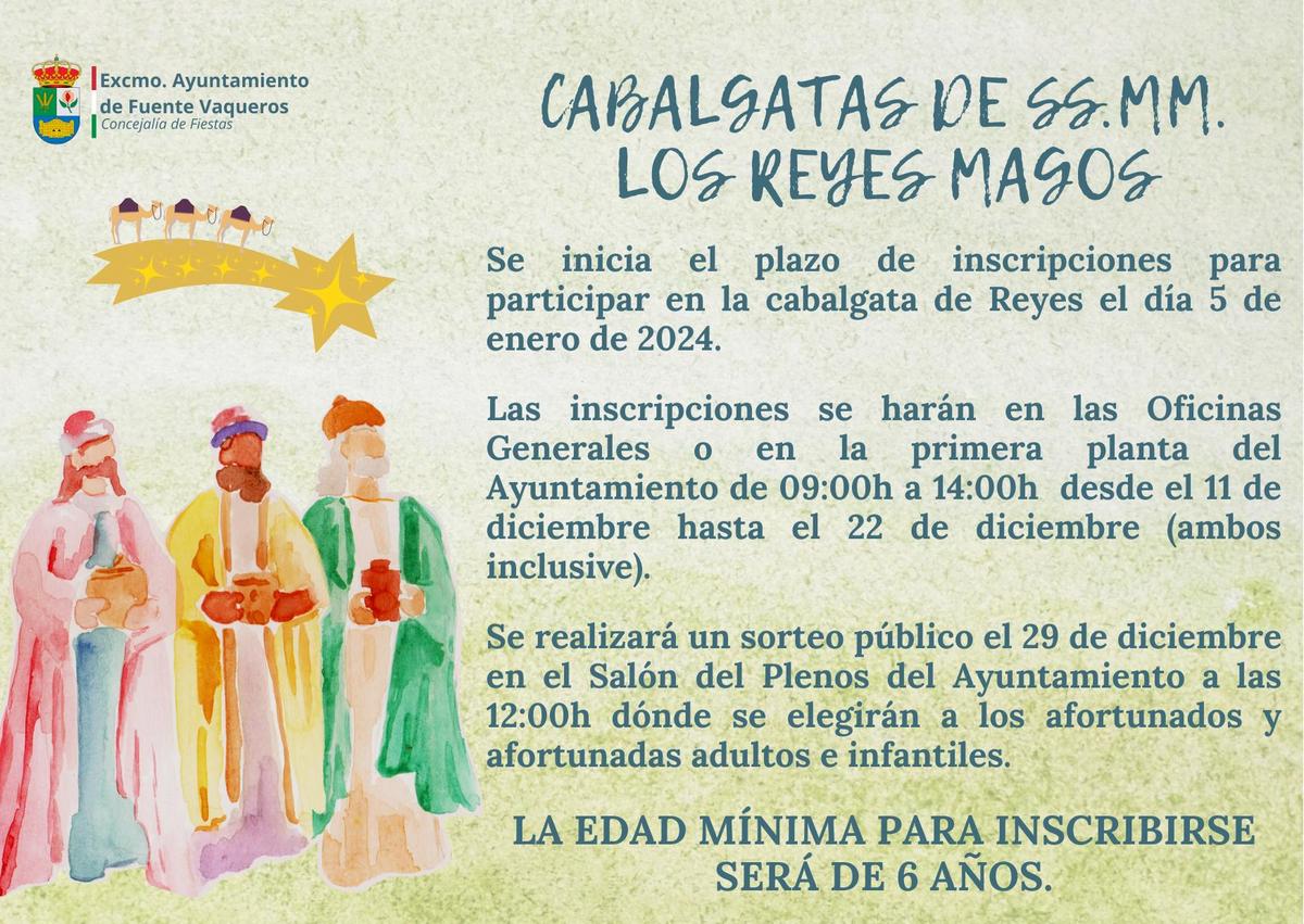NAVIDAD | INSCRIPCIONES PARA SER PAJE REAL EN LAS CABALGATAS DE REYES MAGOS-Fuente Vaqueros