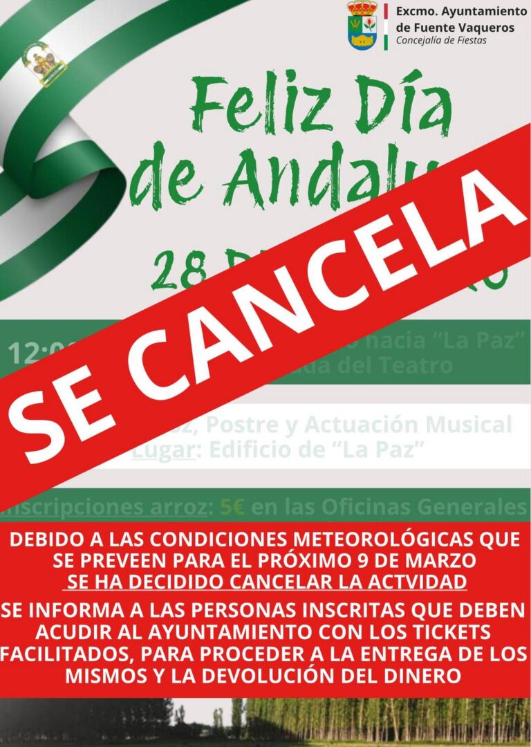 FIESTAS | CANCELACION CELEBRACION DEL DIA DE ANDALUCIA-Fuente Vaqueros
