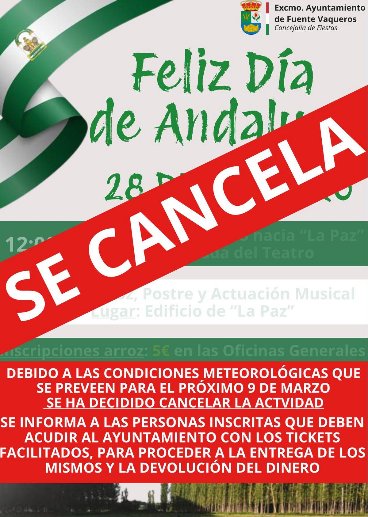 FIESTAS | CANCELACION CELEBRACION DEL DIA DE ANDALUCIA-Fuente Vaqueros