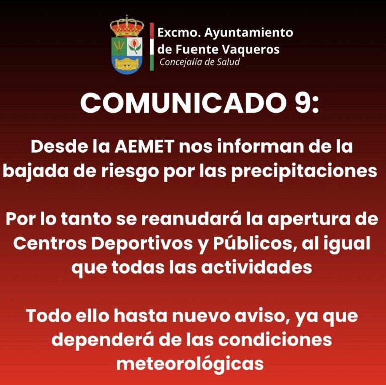 REAPERTURA DE CENTROS DEPORTIVOS Y PUBLICOS Y REANUDACIÓN DE ACTIVIDADES HASTA NUEVO AVISO-Fuente Vaqueros