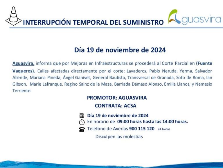 AVISO CORTE DE AGUA 19 NOVIEMBRE 2024-Fuente Vaqueros