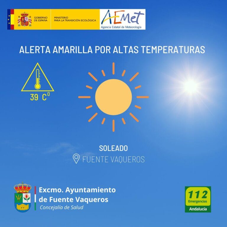 AVISO | ACTIVADA LA ALERTA AMARILLA POR ALTAS TEMPERATURAS EN LA CUENCA DEL GENIL-Fuente Vaqueros
