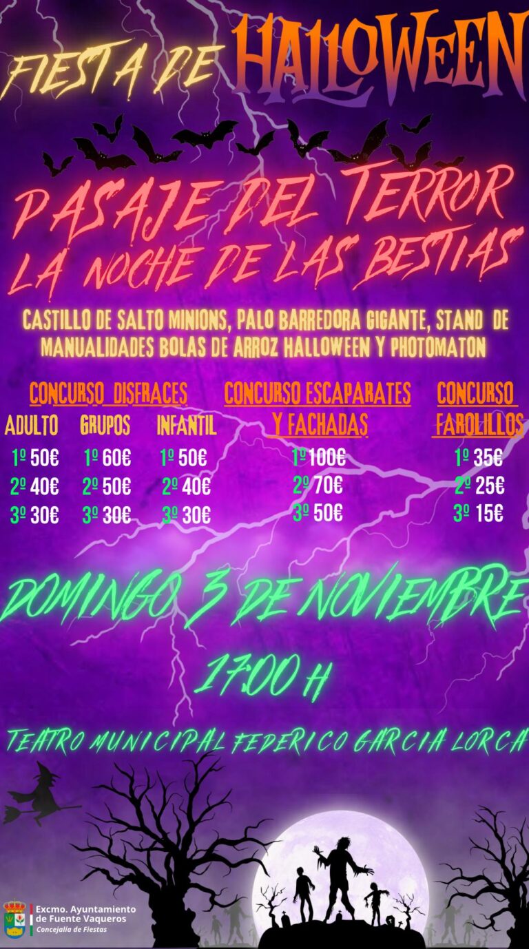 FIESTAS | HOY DOMINGO 3 DE NOVIEMBRE NUEVA FECHA FIESTA DE HALLOWEEN 2024 -Fuente Vaqueros