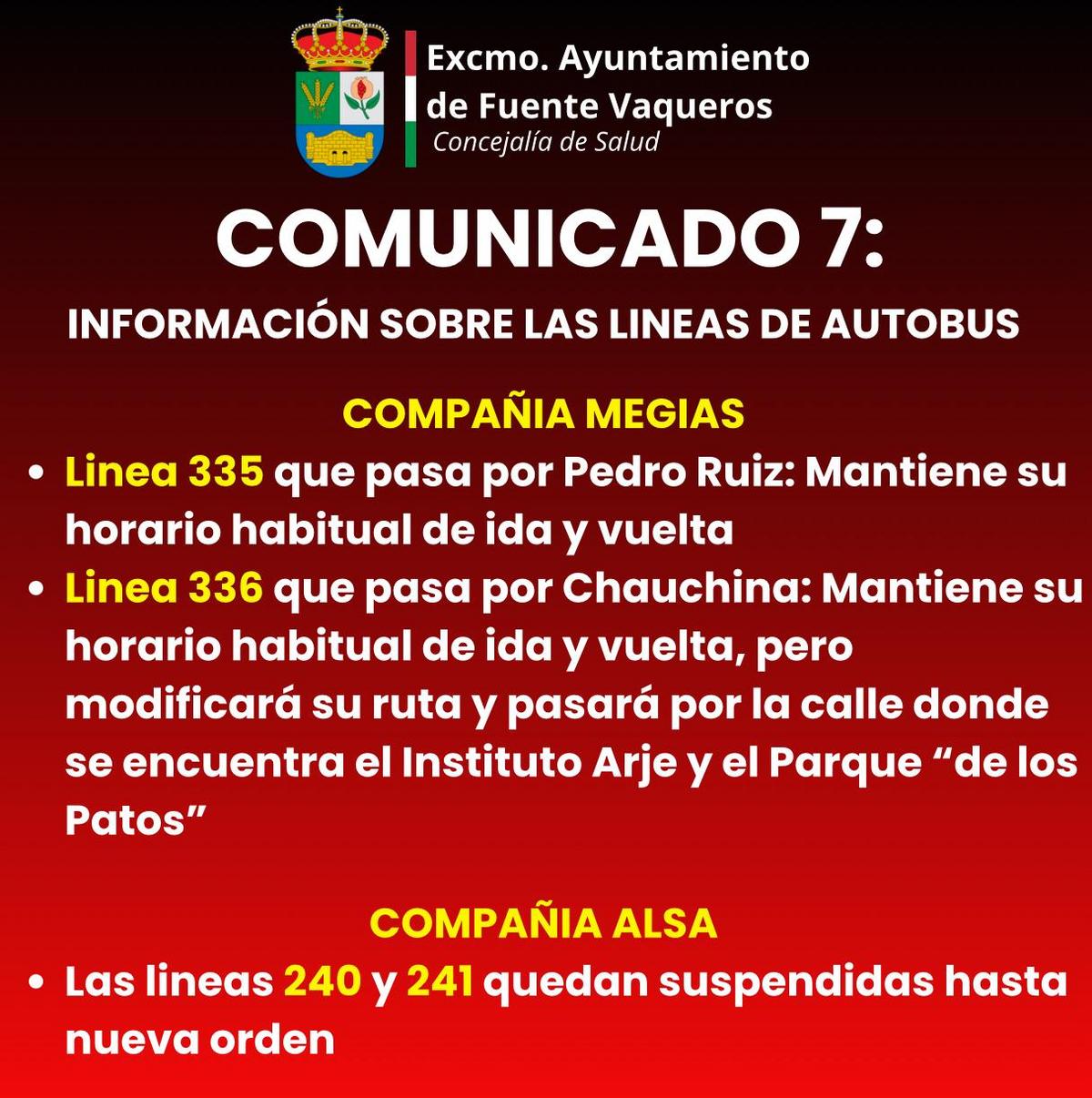 INFORMACION SOBRE LAS LINEAS DE AUTOBUSES-Fuente Vaqueros