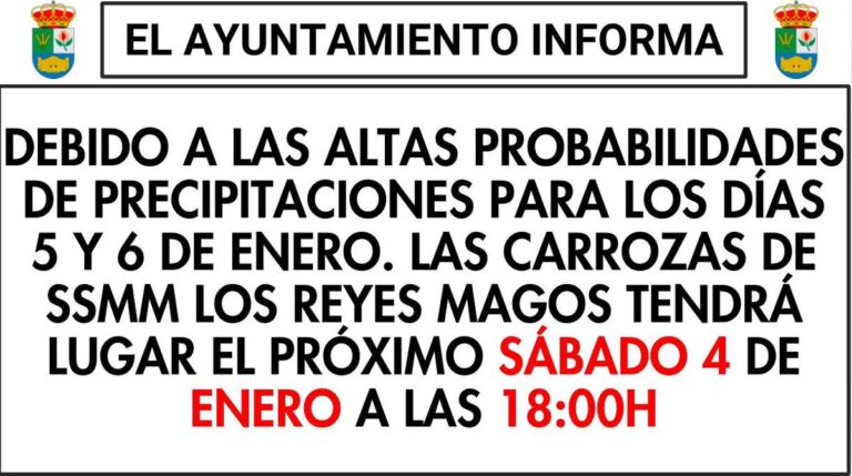 ADELANTO DE LAS CARROZAS DE SSMM LOS REYES MAGOS AL SABADO 4 DE ENERO-Fuente Vaqueros