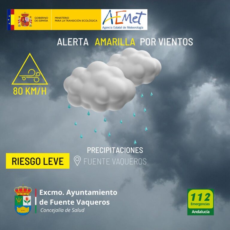 AVISO | ACTIVADA LA ALERTA AMARILLA POR FUERTES RACHAS DE VIENTO EN LA CUENCA DEL GENIL-Fuente Vaqueros